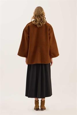 Tüylü Kaşe Fermuarlı Ceket Taba