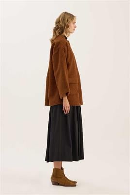 Tüylü Kaşe Fermuarlı Ceket Taba