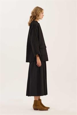 Tüylü Kaşe Fermuarlı Ceket Siyah