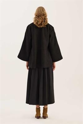 Tüylü Kaşe Fermuarlı Ceket Siyah