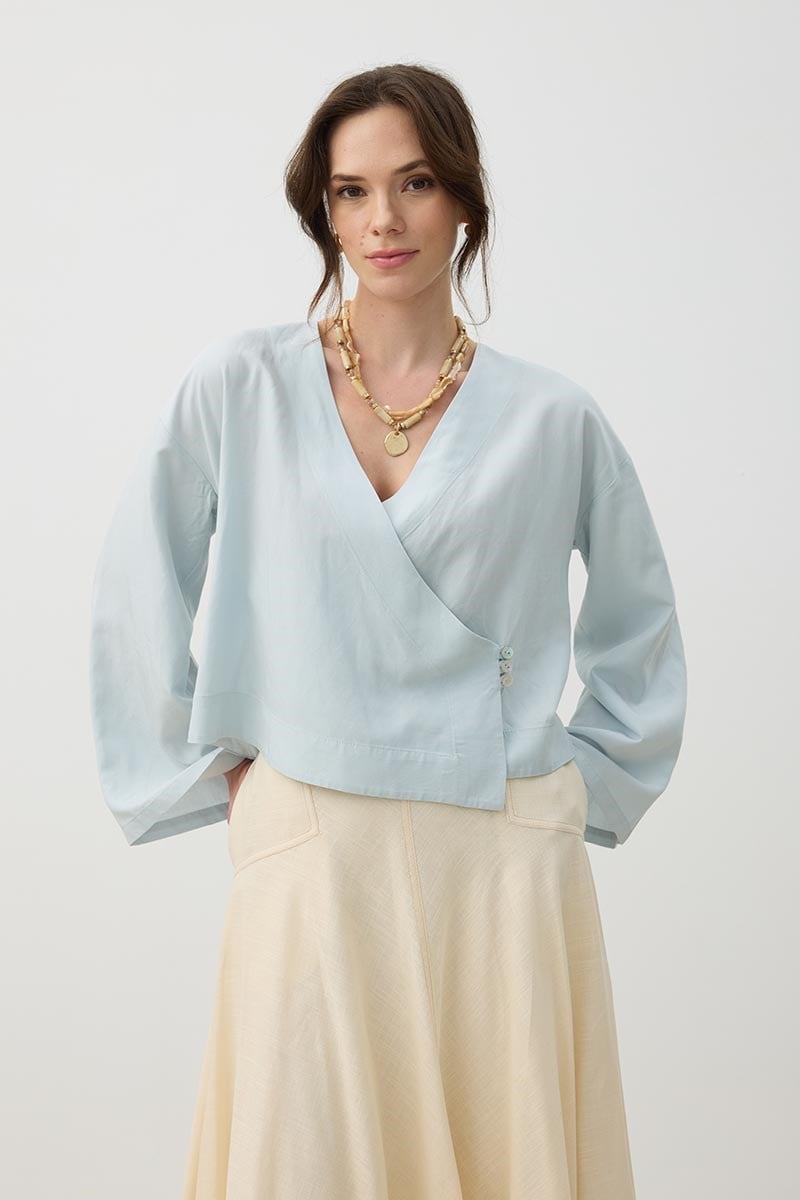 Üç Düğmeli Kimono Buz Mavisi