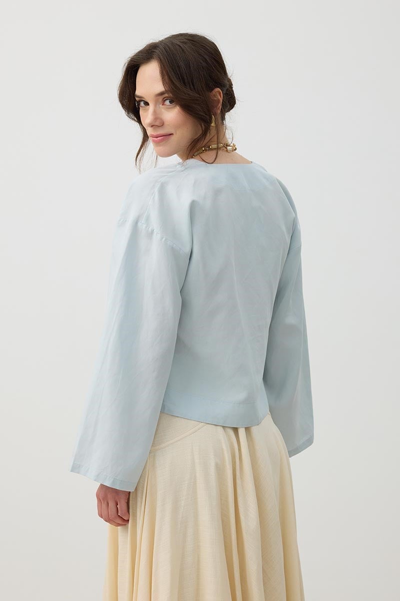 Üç Düğmeli Kimono Buz Mavisi