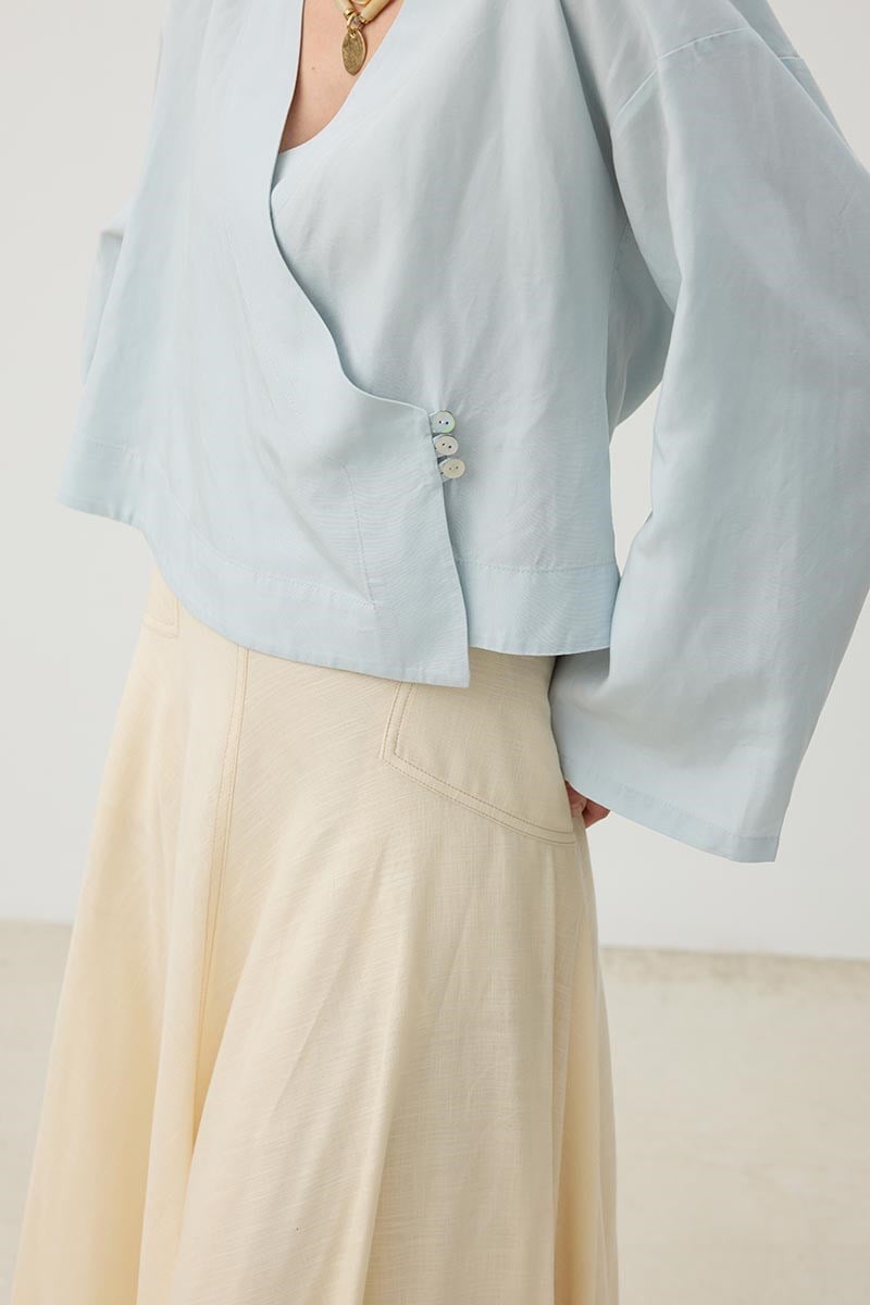 Üç Düğmeli Kimono Buz Mavisi