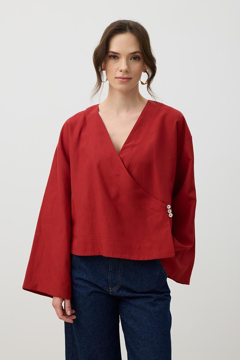Üç Düğmeli Kimono Kırmızı