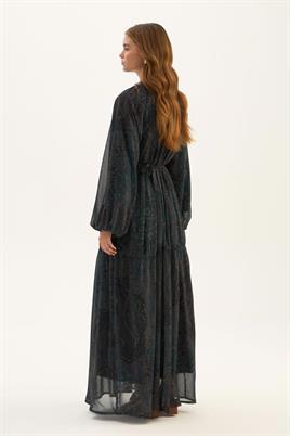 Üç Katlı Şifon Elbise Koyu yeşil