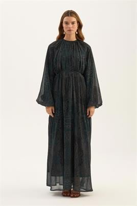 Üç Katlı Şifon Elbise Koyu yeşil