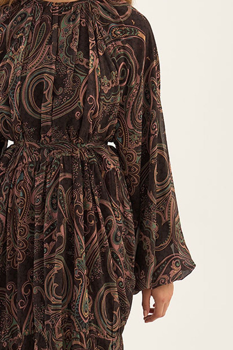 Üç Katlı Şifon Elbise Gül kurusu