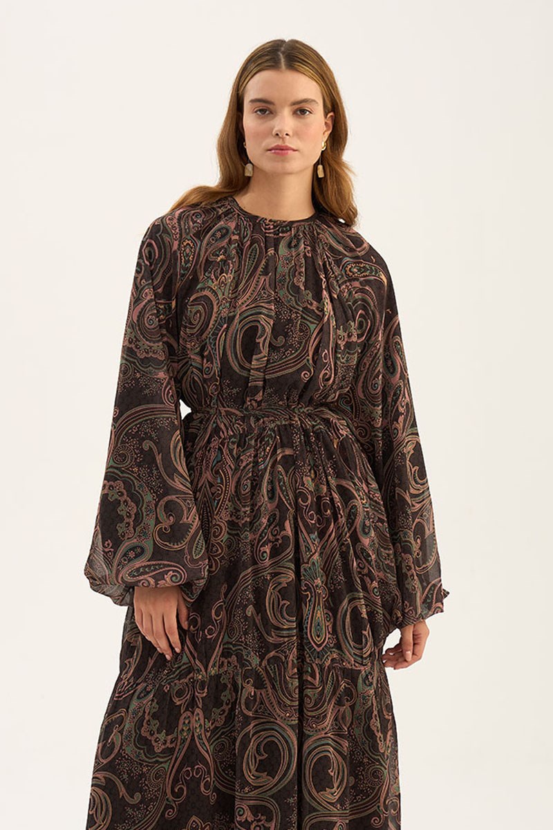 Üç Katlı Şifon Elbise Gül kurusu