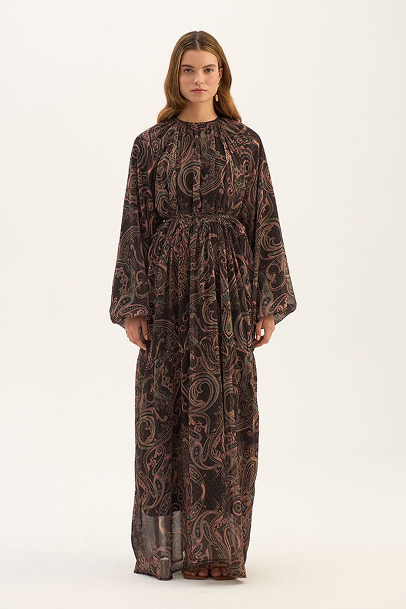 Üç Katlı Şifon Elbise Gül kurusu