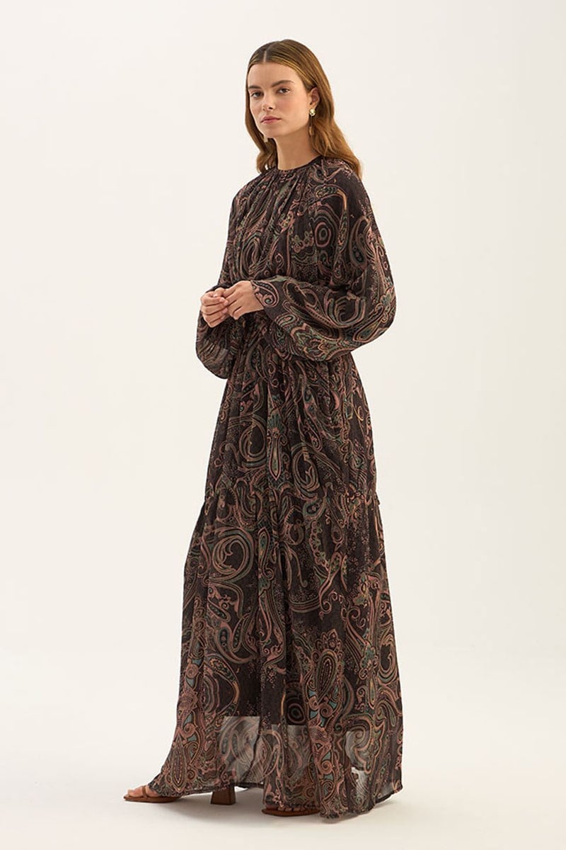 Üç Katlı Şifon Elbise Gül kurusu