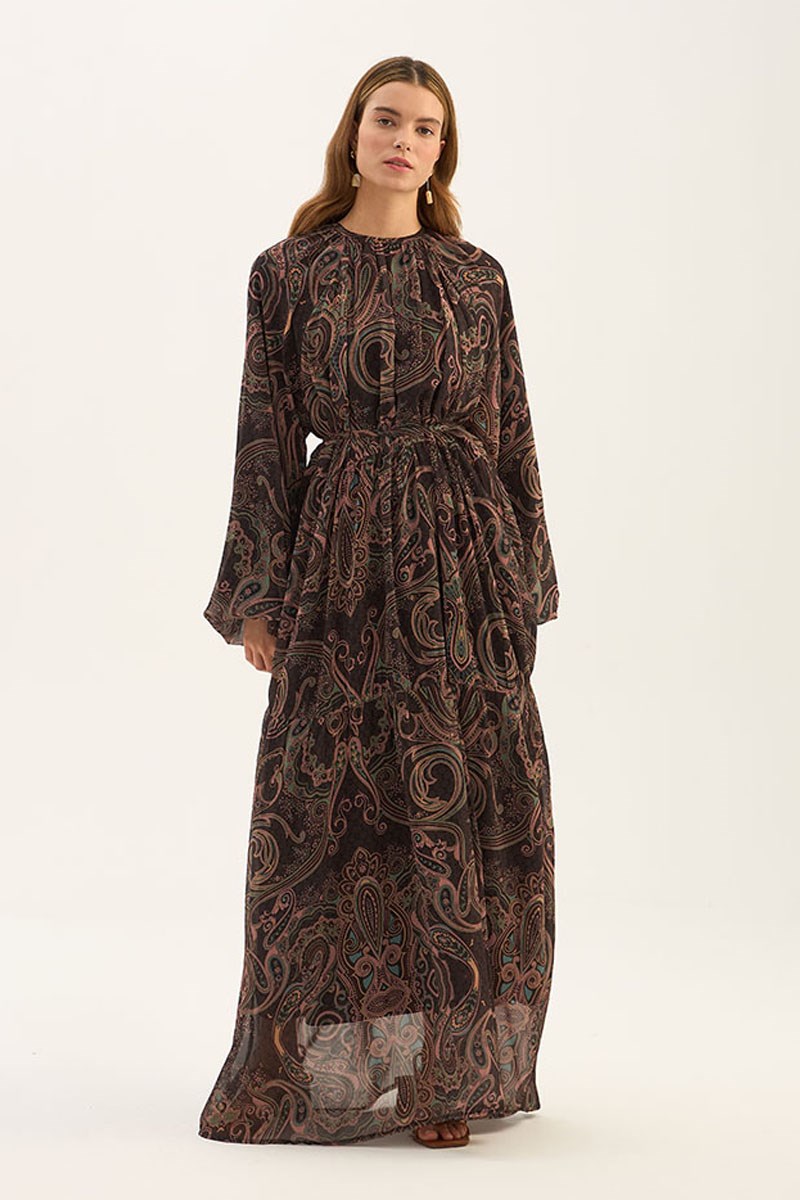 Üç Katlı Şifon Elbise Gül kurusu