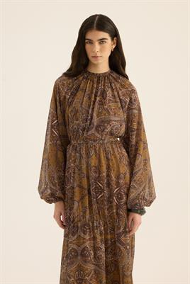 Üç Katlı Şifon Elbise Zeytin Yeşili