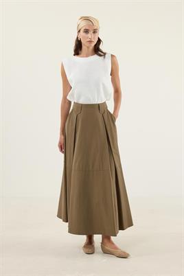 Üçgen Köprülü Paraşüt Etek Zeytin Yeşili