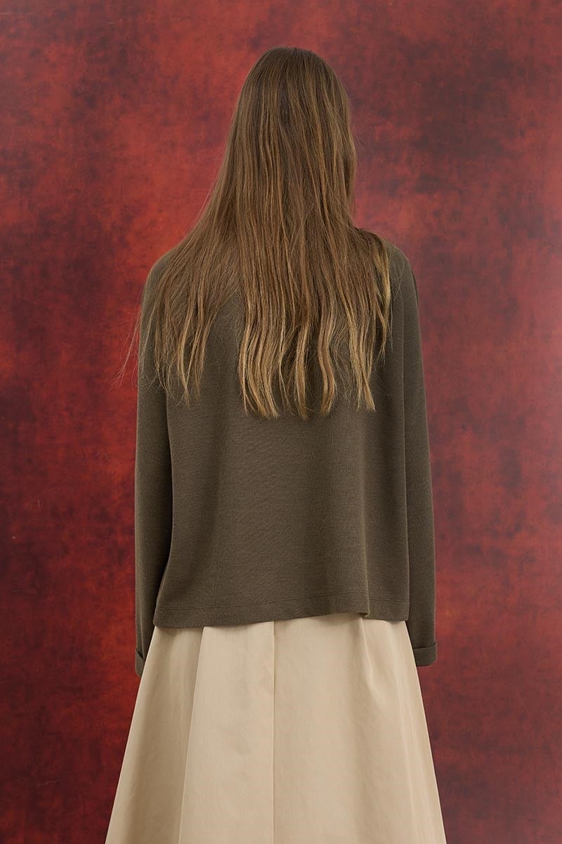 Ultrasoft Triko Reglan Kol Bluz Boz Kahve