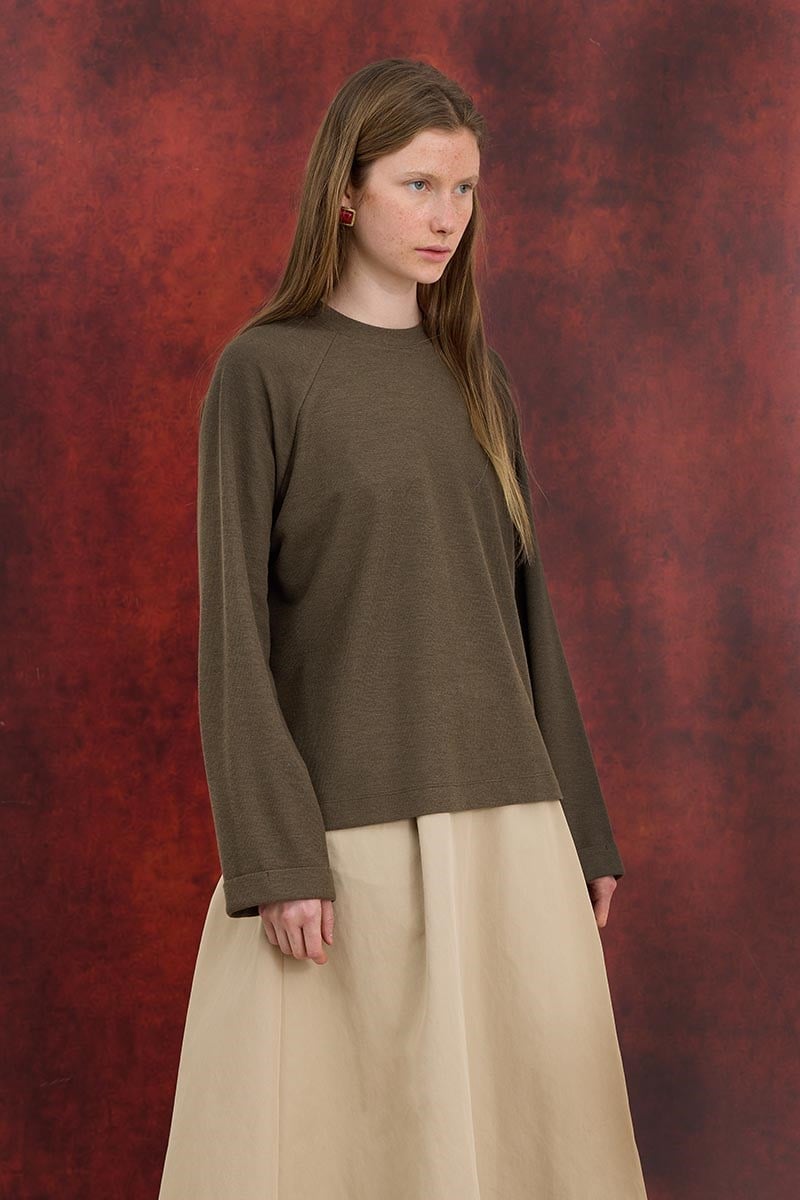 Ultrasoft Triko Reglan Kol Bluz Boz Kahve