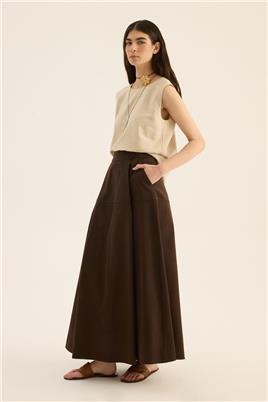 Üstü Parçalı Etek Kahverengi