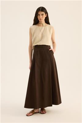 Üstü Parçalı Etek Kahverengi