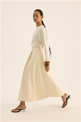 Üstü Parçalı Etek Naturel