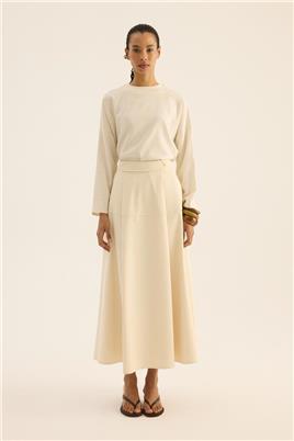 Üstü Parçalı Etek Naturel