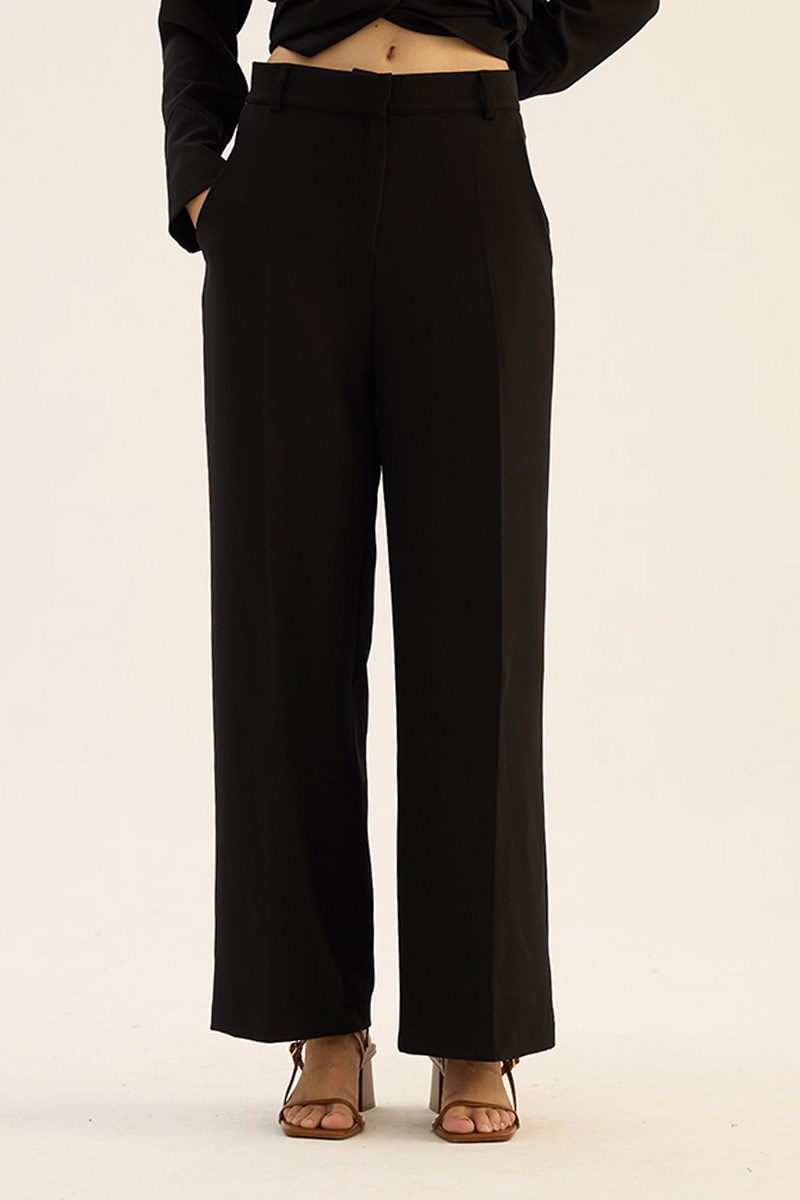 Ütü İzli Palazzo Pantolon Siyah