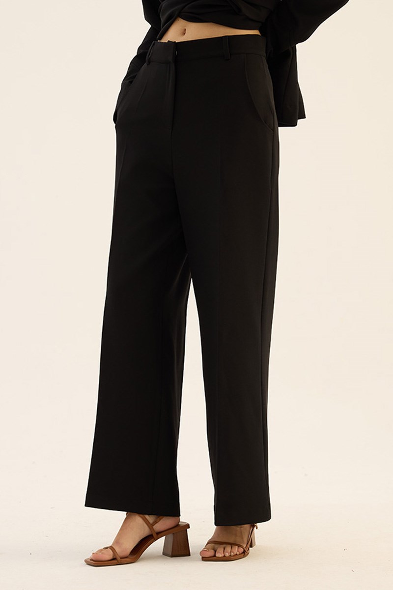 Ütü İzli Palazzo Pantolon Siyah