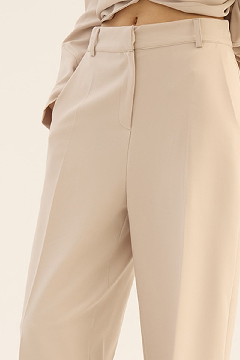 Ütü İzli Palazzo Pantolon Taş