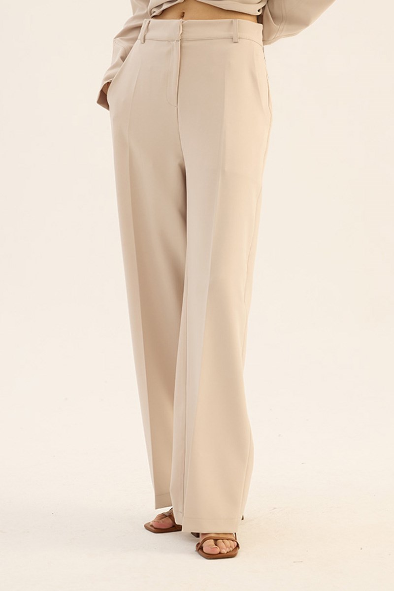 Ütü İzli Palazzo Pantolon Taş