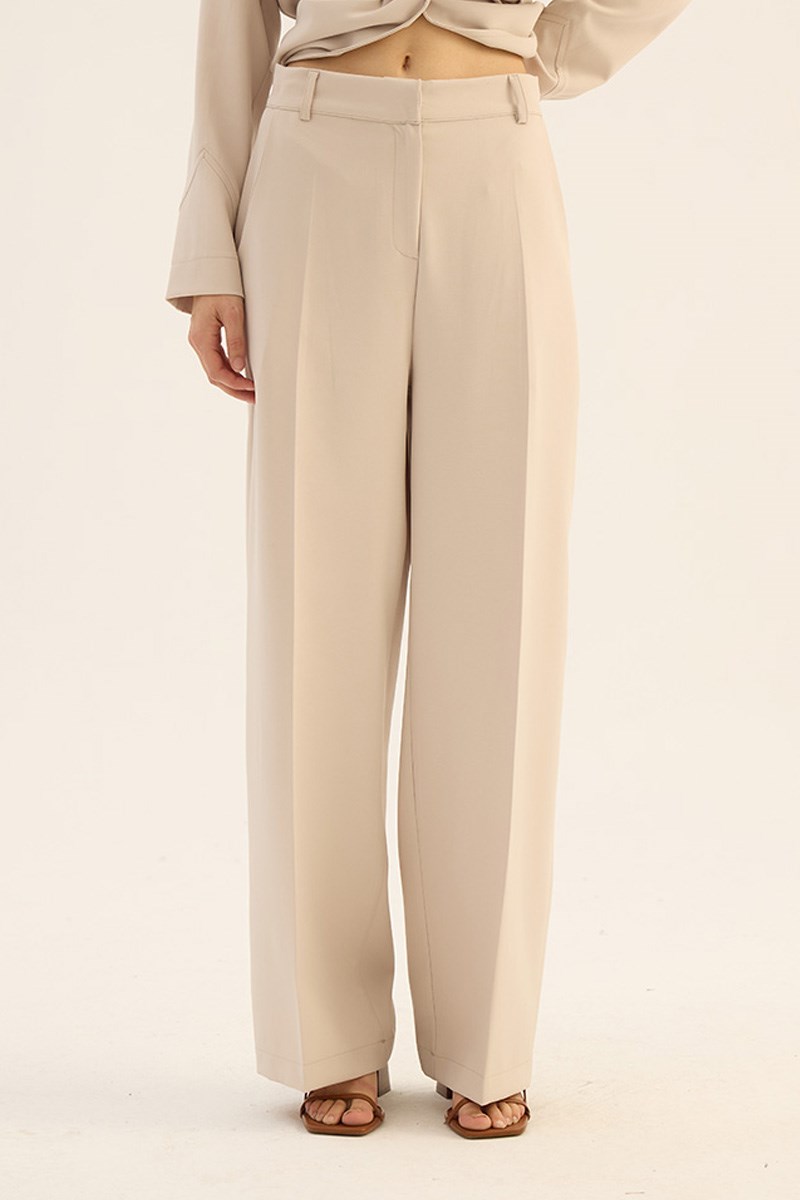 Ütü İzli Palazzo Pantolon Taş