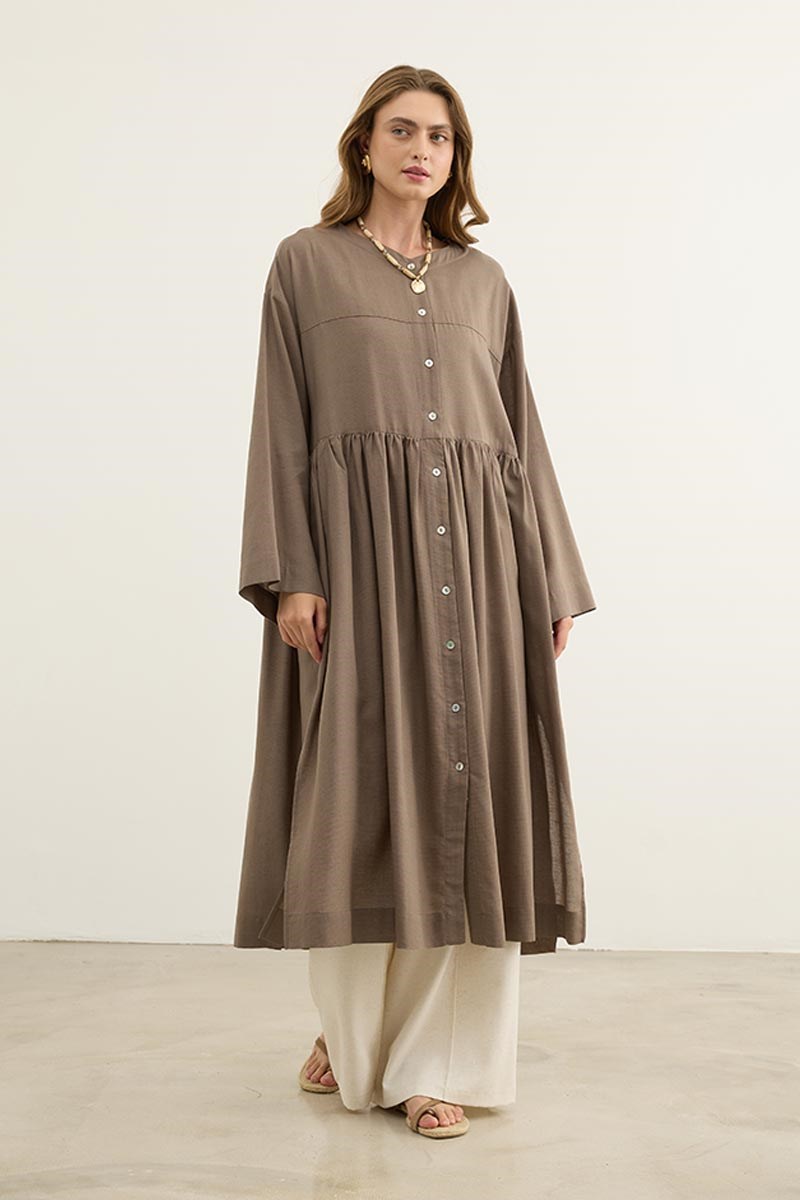 Uzun Kimono Tunik Koyu Vizon