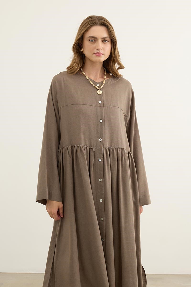 Uzun Kimono Tunik Koyu Vizon