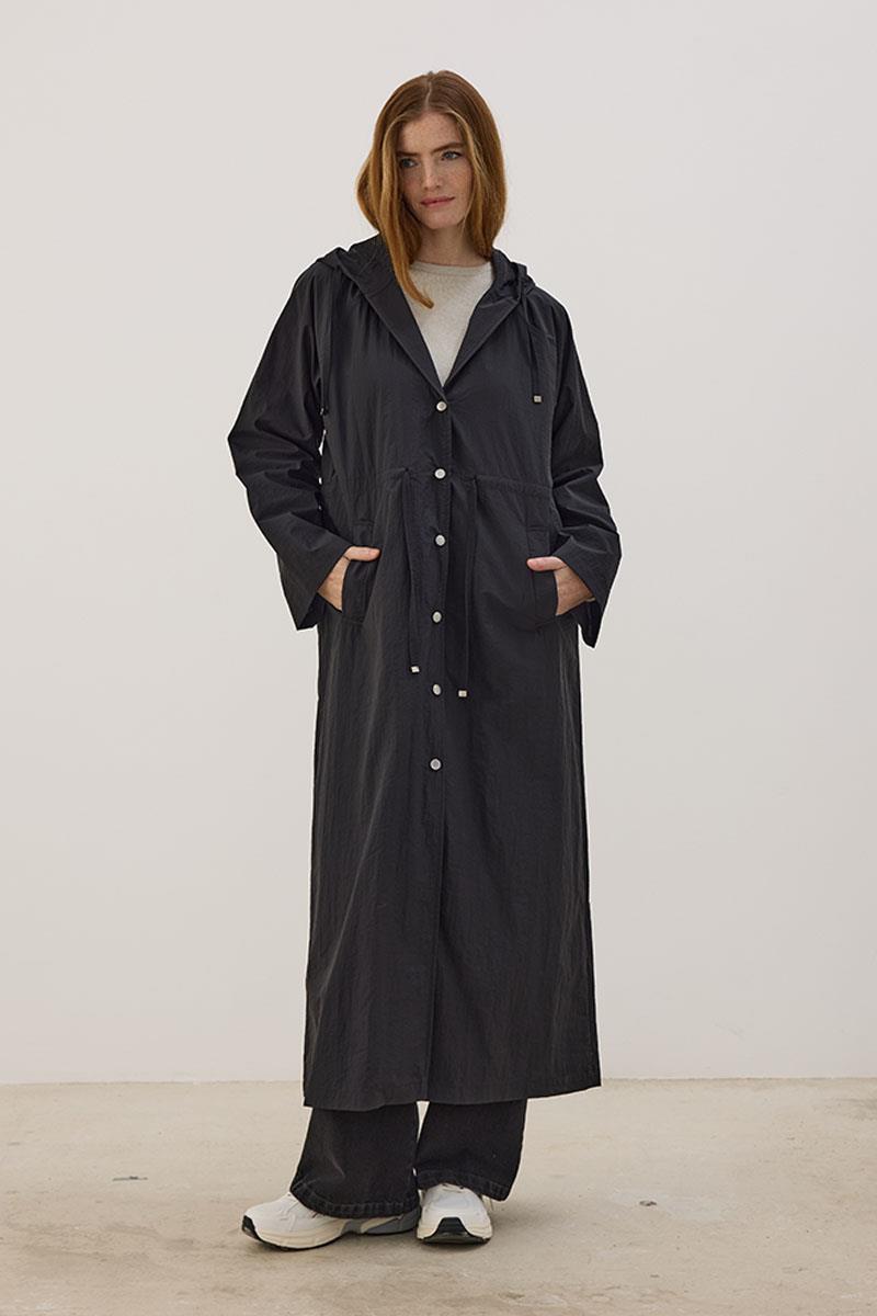 Uzun Paraşüt Yağmurluk Siyah