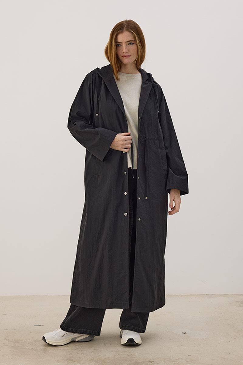 Uzun Paraşüt Yağmurluk Siyah