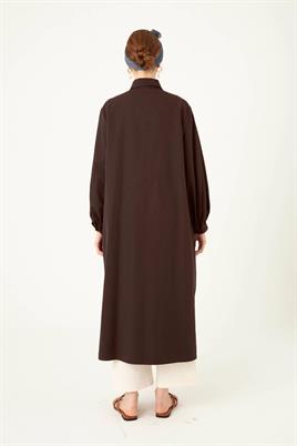 Uzun Poplin Gömlek Acı kahve