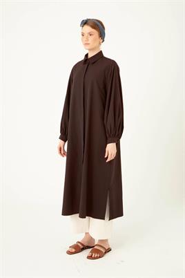 Uzun Poplin Gömlek Acı kahve