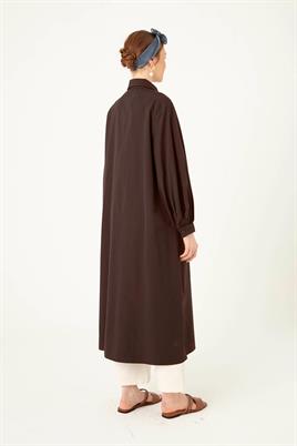 Uzun Poplin Gömlek Acı kahve