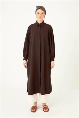 Uzun Poplin Gömlek Acı kahve