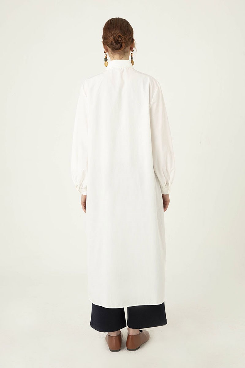 Uzun Poplin Gömlek Ekru