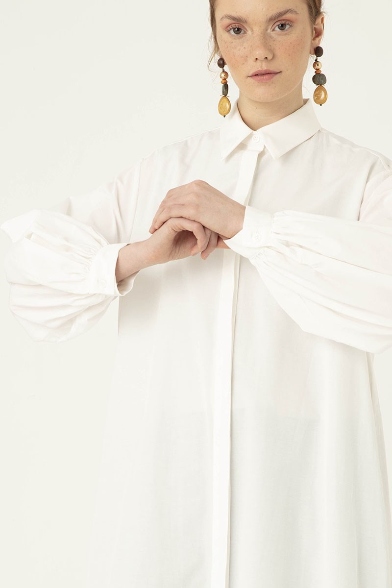Uzun Poplin Gömlek Ekru