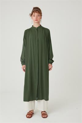 Uzun Robadan Büzgülü Tunik Haki