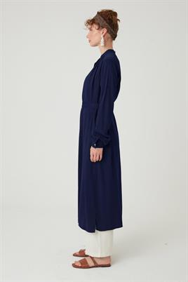 Uzun Robadan Büzgülü Tunik Lacivert