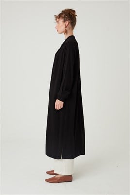 Uzun Robadan Büzgülü Tunik Siyah