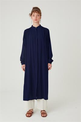 Uzun Robadan Büzgülü Tunik Lacivert