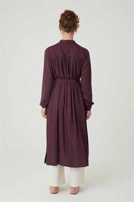 Uzun Robadan Büzgülü Tunik Bordo
