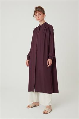 Uzun Robadan Büzgülü Tunik Bordo