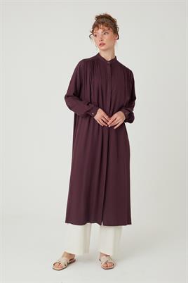 Uzun Robadan Büzgülü Tunik Bordo