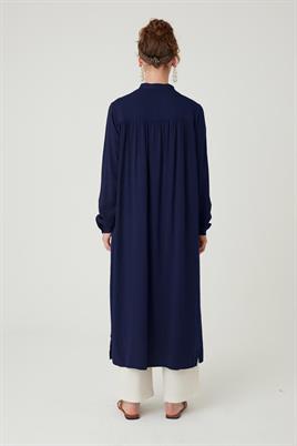 Uzun Robadan Büzgülü Tunik Lacivert