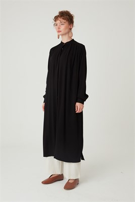 Uzun Robadan Büzgülü Tunik Siyah