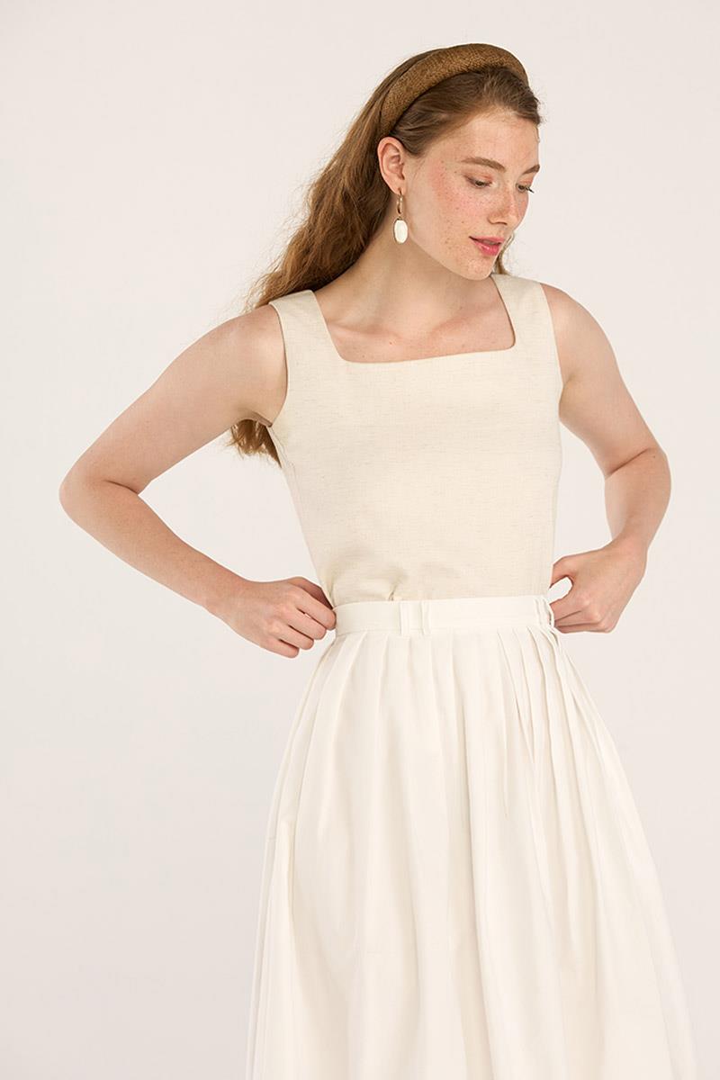 Uzun Sık Pileli Etek Ekru