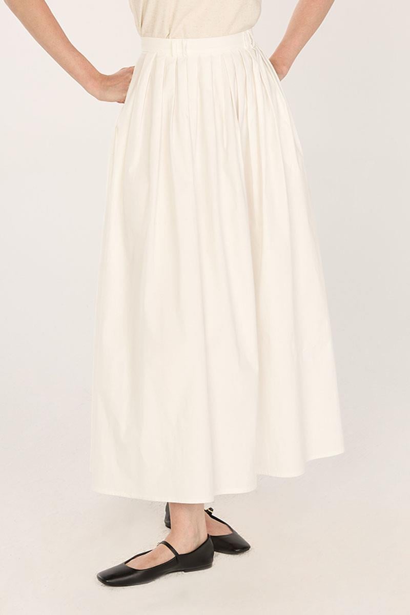 Uzun Sık Pileli Etek Ekru