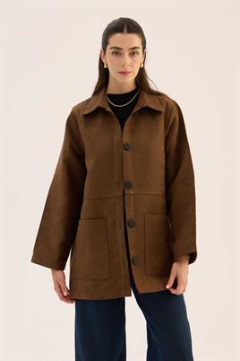 Uzun Süet Ceket Koyu camel